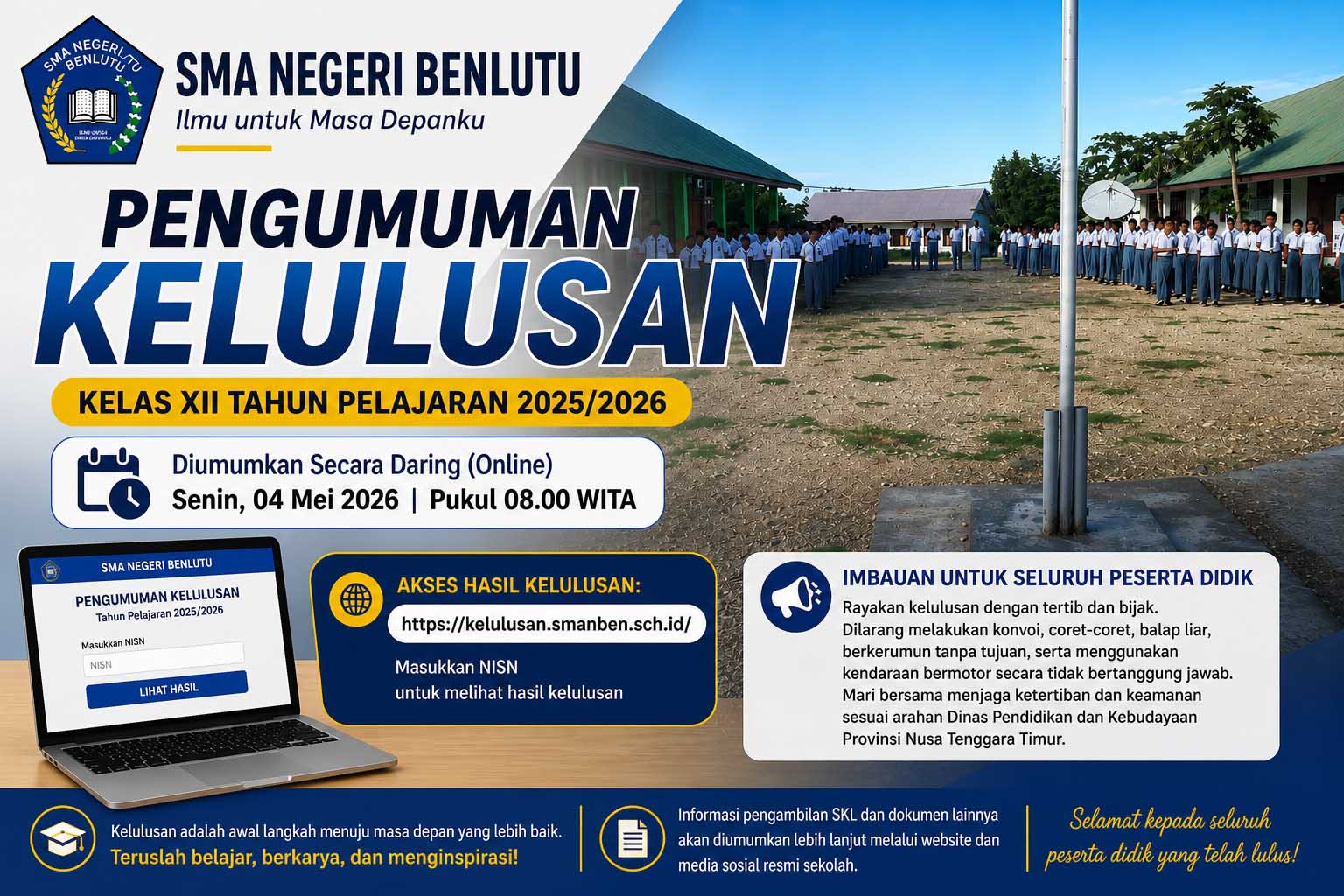 Kelulusan Siswa Kelas XII SMA Negeri Benlutu Diumumkan Secara Daring, Sekolah Imbau Jaga Ketertiban